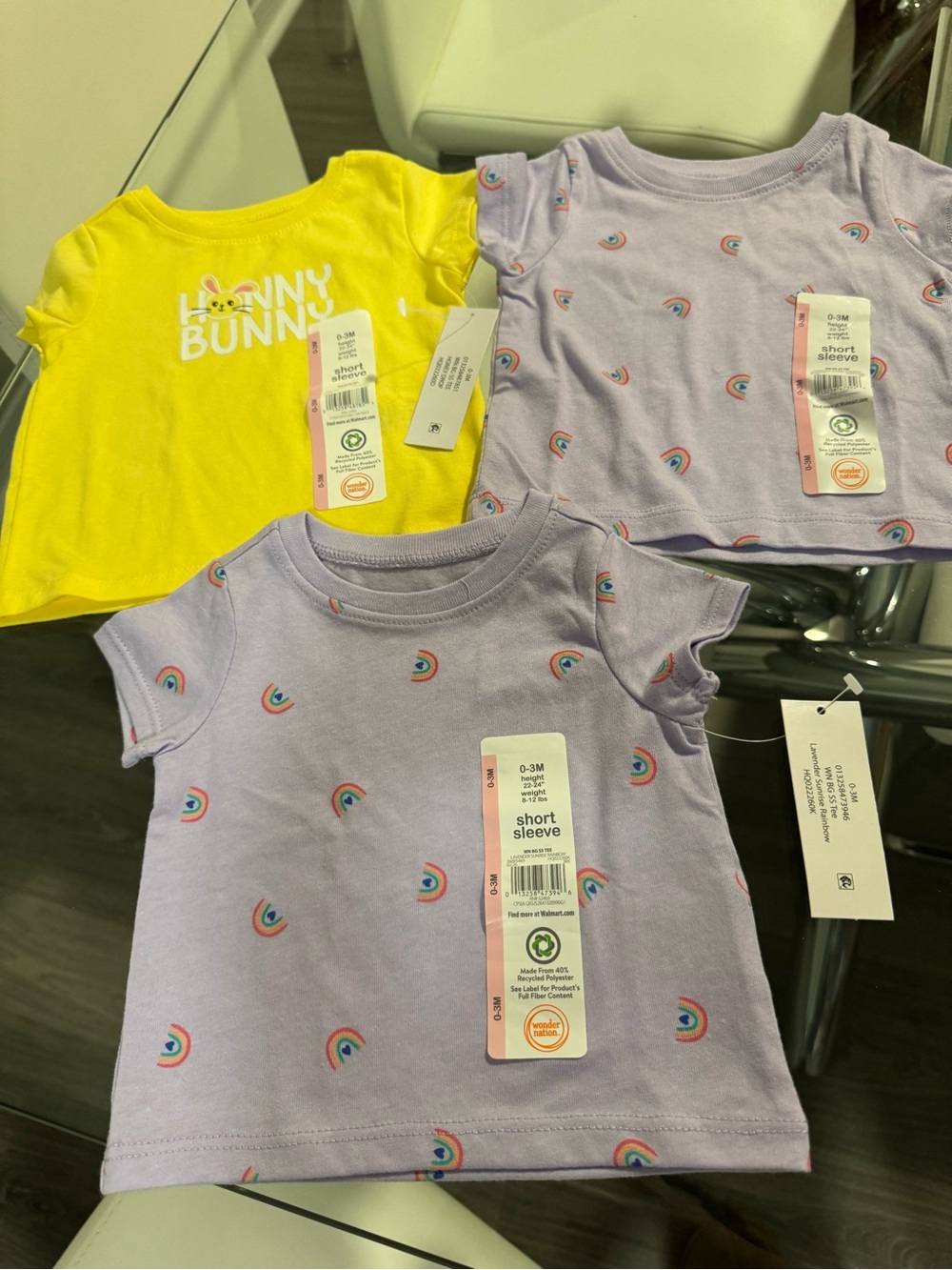 wonder nation Yellow & Lavender Short Sleeve Tees with Rainbow Print